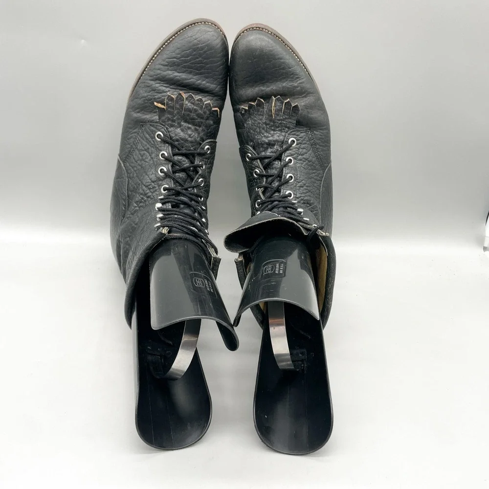 Justin Mens 11 D Lace Up Kiltie Work Boots Black Pebbled Leather VTG Rugged